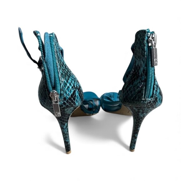 Christian Siriano Strappy Sandals Women’s 7.5 Blue Snakeskin Print High Heels - Picture 2 of 3